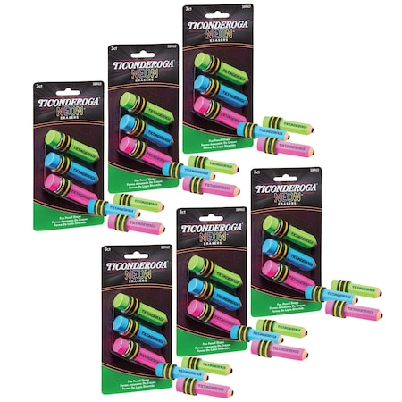 Ticonderoga Mini Vinyl Erasers, 5 Assorted Neon Colors, 6PK 38963